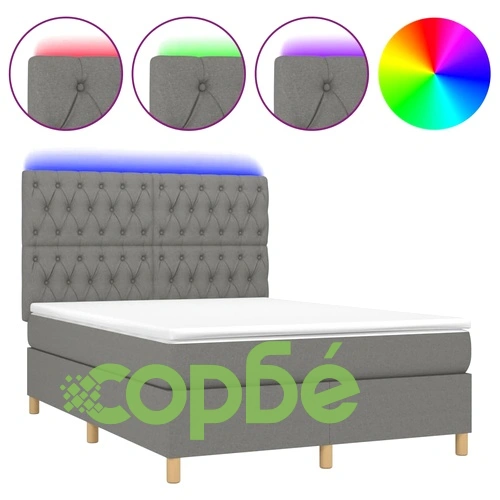 Боксспринг легло с матрак и LED, тъмносиво, 140x190 см, плат ➤ топ цена ➤ sorbe.bg