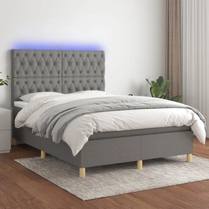 Боксспринг легло с матрак и LED, тъмносиво, 140x190 см, плат
