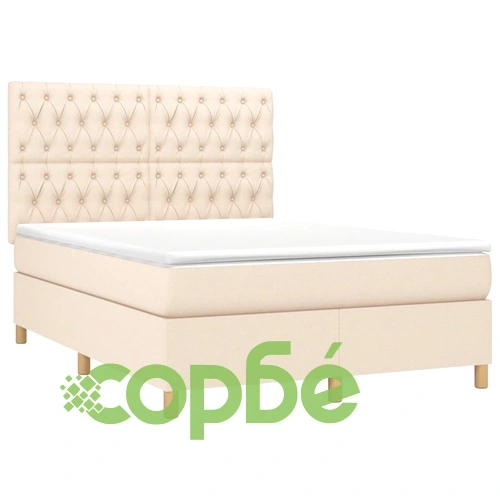 Боксспринг легло с матрак и LED, кремаво, 140x190 см, плат ➤ топ цена ➤ sorbe.bg