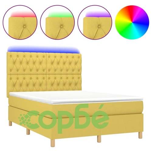 Боксспринг легло с матрак и LED, зелено, 140x190 см, плат ➤ топ цена ➤ sorbe.bg