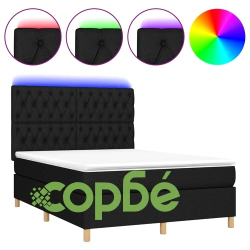 Боксспринг легло с матрак и LED, черно, 140x200 см, плат ➤ топ цена ➤ sorbe.bg