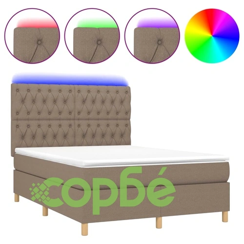 Боксспринг легло с матрак и LED, таупе, 140x200 см, плат ➤ топ цена ➤ sorbe.bg