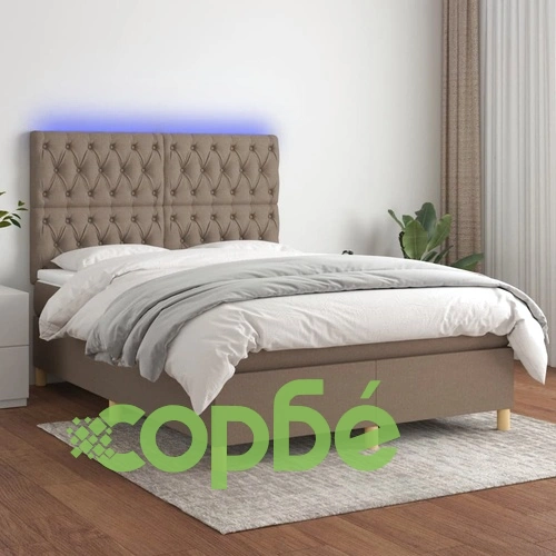 Боксспринг легло с матрак и LED, таупе, 140x200 см, плат ➤ топ цена ➤ sorbe.bg