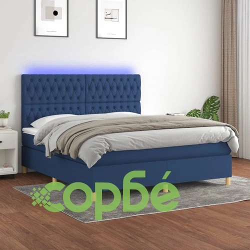 Боксспринг легло с матрак и LED, синьо, 160x200 см, плат ➤ топ цена ➤ sorbe.bg