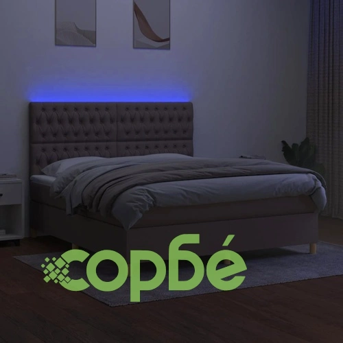 Боксспринг легло с матрак и LED, таупе, 180x200 см, плат ➤ топ цена ➤ sorbe.bg
