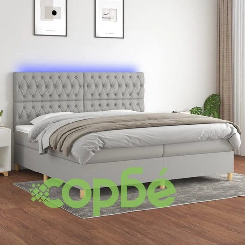 Боксспринг легло с матрак и LED, светлосиво, 200x200 см, плат ➤ топ цена ➤ sorbe.bg
