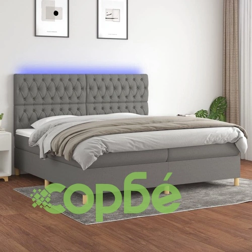 Боксспринг легло с матрак и LED, тъмносиво, 200x200 см, плат ➤ топ цена ➤ sorbe.bg