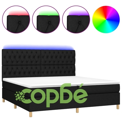 Боксспринг легло с матрак и LED, черна, 200x200 см, плат ➤ топ цена ➤ sorbe.bg