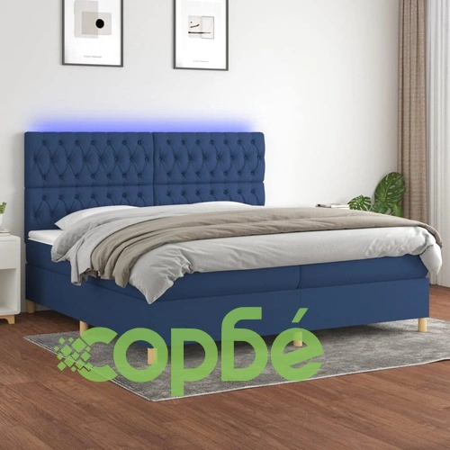 Боксспринг легло с матрак и LED, синя, 200x200 см, плат ➤ топ цена ➤ sorbe.bg
