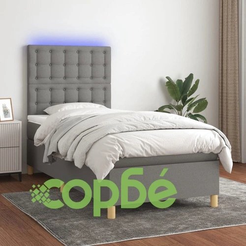 Боксспринг легло с матрак и LED, тъмносиво, 80x200 см, плат ➤ топ цена ➤ sorbe.bg