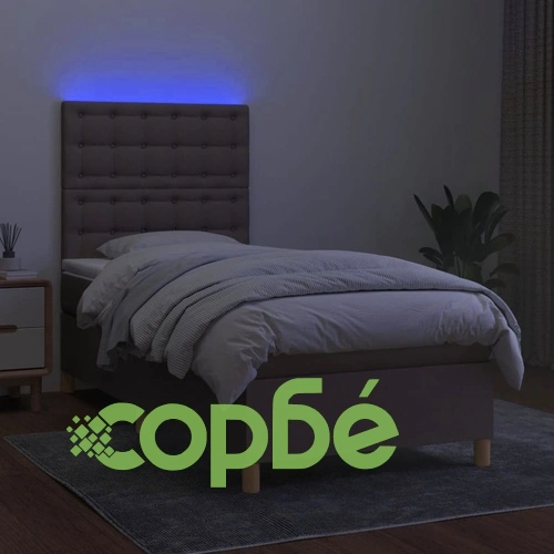 Боксспринг легло с матрак и LED, таупе, 80x200 см, плат ➤ топ цена ➤ sorbe.bg