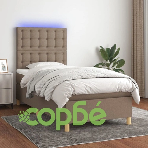 Боксспринг легло с матрак и LED, таупе, 80x200 см, плат ➤ топ цена ➤ sorbe.bg