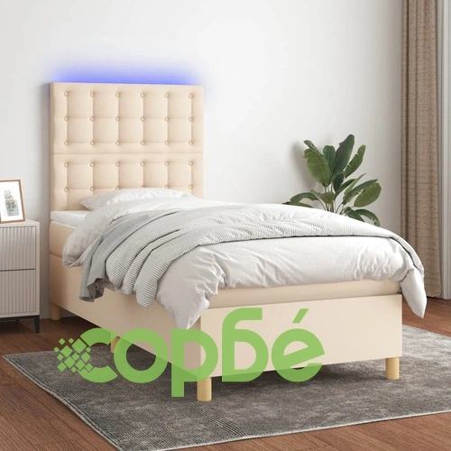 Боксспринг легло с матрак и LED, кремаво, 80x200 см, плат ➤ топ цена ➤ sorbe.bg
