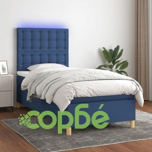 Боксспринг легло с матрак и LED, синя, 90x190 см, плат ➤ топ цена ➤ sorbe.bg