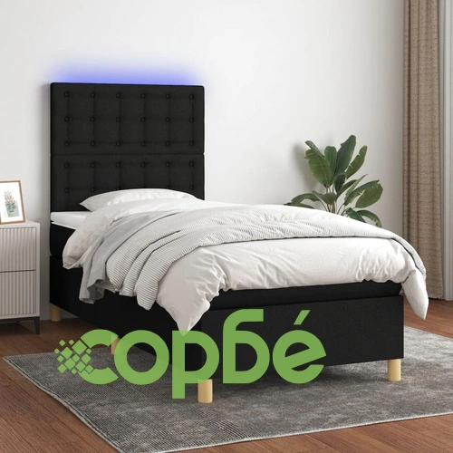 Боксспринг легло с матрак и LED, черна, 90x200 см, плат ➤ топ цена ➤ sorbe.bg