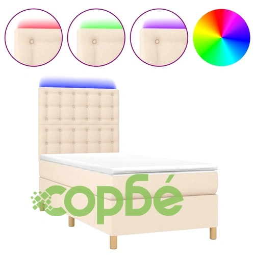 Боксспринг легло с матрак и LED, кремава, 90x200 см, плат ➤ топ цена ➤ sorbe.bg