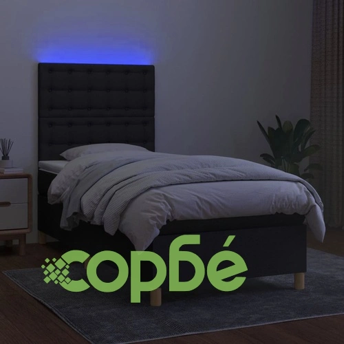 Боксспринг легло с матрак и LED, черно, 100x200 см, плат ➤ топ цена ➤ sorbe.bg