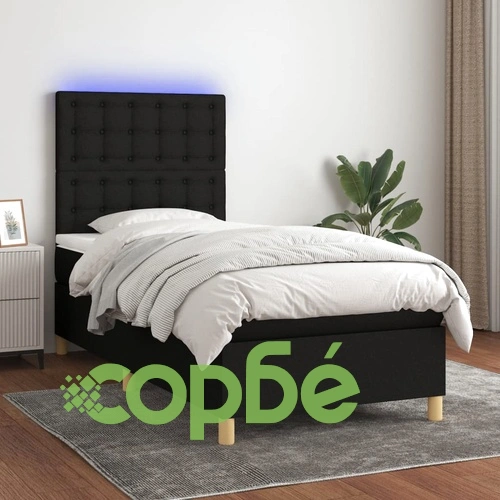 Боксспринг легло с матрак и LED, черно, 100x200 см, плат ➤ топ цена ➤ sorbe.bg