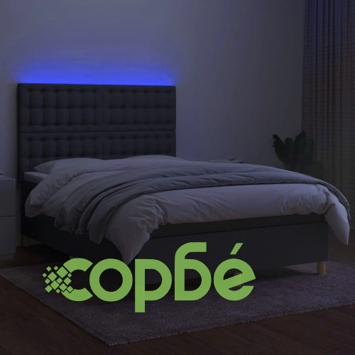 Боксспринг легло с матрак и LED, тъмносиво, 140x190 см, плат ➤ топ цена ➤ sorbe.bg