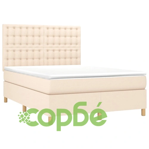 Боксспринг легло с матрак и LED, кремаво, 140x190 см, плат ➤ топ цена ➤ sorbe.bg