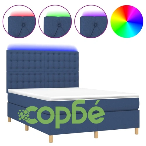Боксспринг легло с матрак и LED, синьо, 140x190 см, плат ➤ топ цена ➤ sorbe.bg