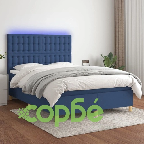 Боксспринг легло с матрак и LED, синьо, 140x190 см, плат ➤ топ цена ➤ sorbe.bg
