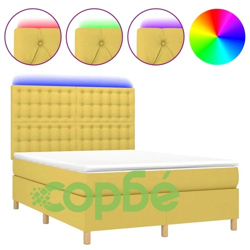 Боксспринг легло с матрак и LED, зелено, 140x190 см, плат ➤ топ цена ➤ sorbe.bg