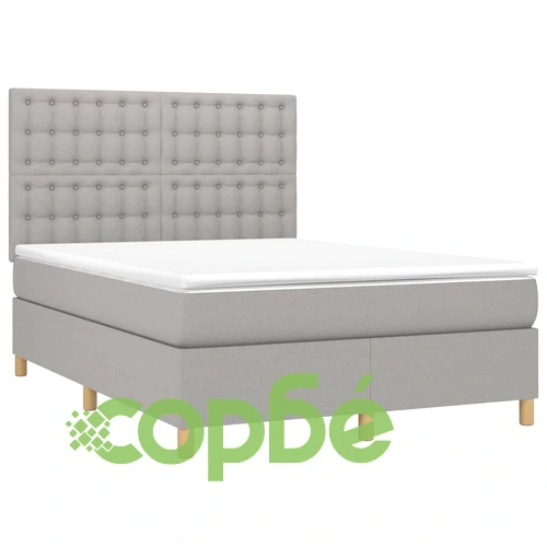 Боксспринг легло с матрак и LED, светлосиво, 140x200 см, плат ➤ топ цена ➤ sorbe.bg