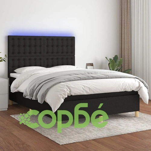 Боксспринг легло с матрак и LED, черно, 140x200 см, плат ➤ топ цена ➤ sorbe.bg