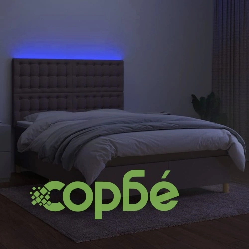 Боксспринг легло с матрак и LED, таупе, 140x200 см, плат ➤ топ цена ➤ sorbe.bg