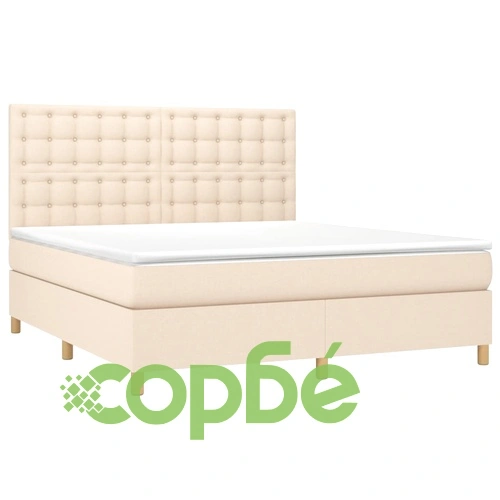Боксспринг легло с матрак и LED, кремаво, 160x200 см, плат ➤ топ цена ➤ sorbe.bg