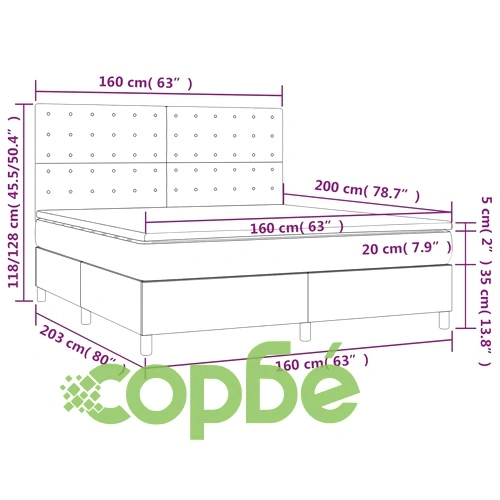 Боксспринг легло с матрак и LED, кремаво, 160x200 см, плат ➤ топ цена ➤ sorbe.bg