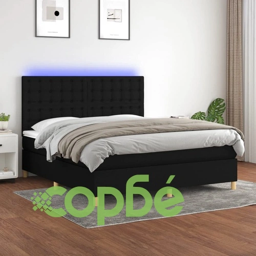 Боксспринг легло с матрак и LED, черно, 180x200 см, плат ➤ топ цена ➤ sorbe.bg