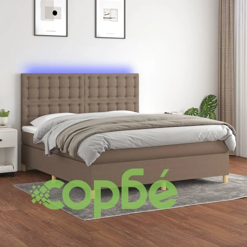 Боксспринг легло с матрак и LED, таупе, 180x200 см, плат ➤ топ цена ➤ sorbe.bg