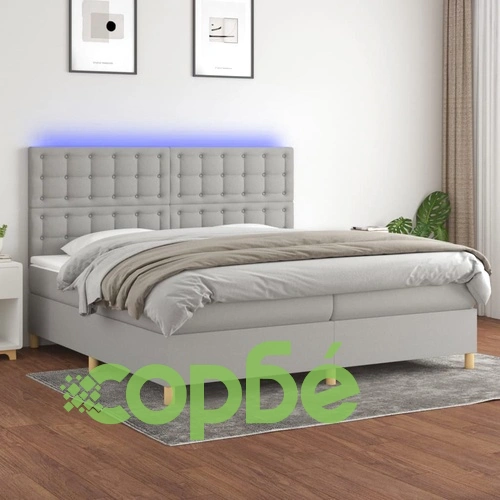 Боксспринг легло с матрак и LED, светлосиво, 200x200 см, плат ➤ топ цена ➤ sorbe.bg
