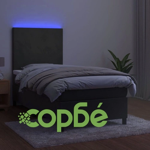 Боксспринг легло с матрак и LED, тъмносиво, 80x200 см, кадифе ➤ топ цена ➤ sorbe.bg
