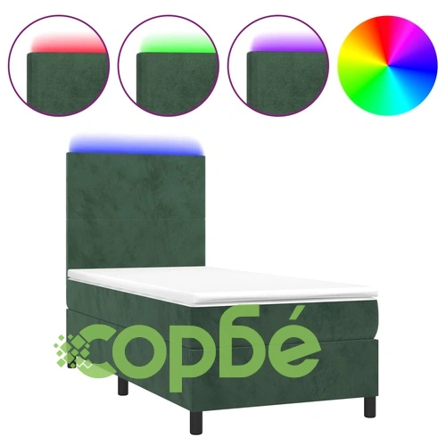 Боксспринг легло с матрак и LED, тъмнозелено, 80x200 см, кадифе ➤ топ цена ➤ sorbe.bg