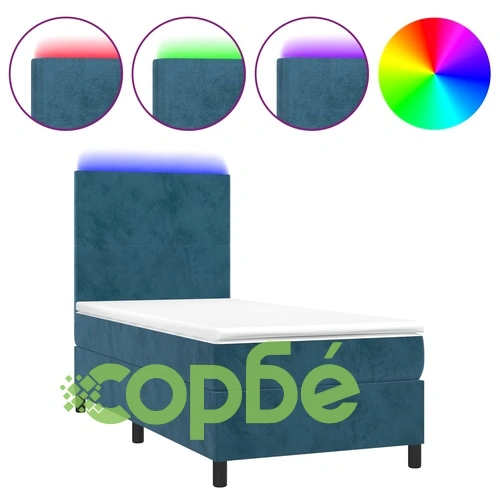 Боксспринг легло с матрак и LED, тъмносиньо, 80x200 см, кадифе ➤ топ цена ➤ sorbe.bg