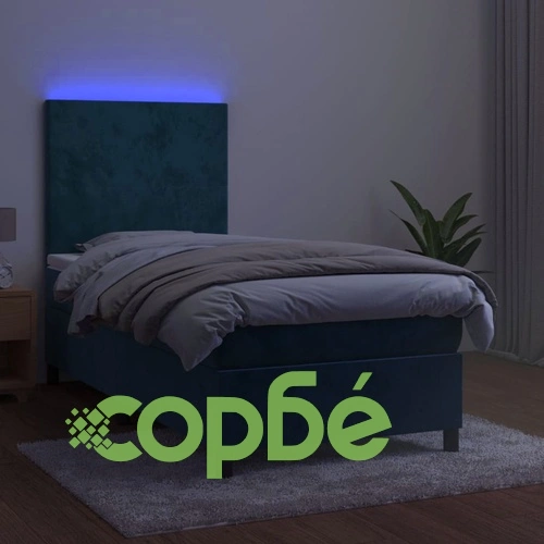 Боксспринг легло с матрак и LED, тъмносиньо, 80x200 см, кадифе ➤ топ цена ➤ sorbe.bg