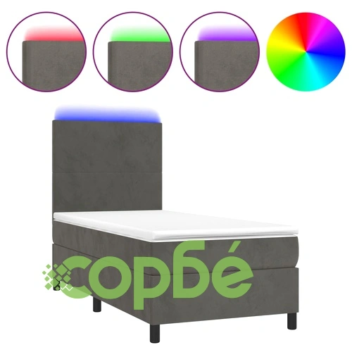 Боксспринг легло с матрак и LED, тъмносиво, 90x190 см, кадифе ➤ топ цена ➤ sorbe.bg
