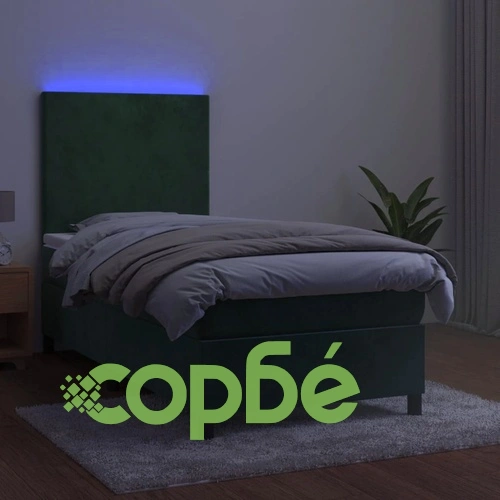 Боксспринг легло с матрак и LED, тъмнозелено, 90x190 см, кадифе ➤ топ цена ➤ sorbe.bg
