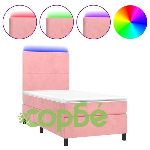 Боксспринг легло с матрак и LED, розово, 90x190 см, кадифе ➤ топ цена ➤ sorbe.bg