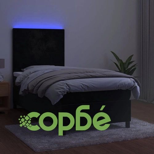 Боксспринг легло с матрак и LED, черно, 100x200 см, кадифе ➤ топ цена ➤ sorbe.bg