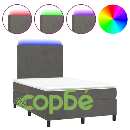 Боксспринг легло с матрак и LED, тъмносиво, 120x200 см, кадифе ➤ топ цена ➤ sorbe.bg