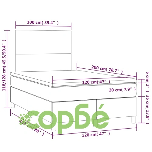 Боксспринг легло с матрак и LED, розово, 120x200 см, кадифе ➤ топ цена ➤ sorbe.bg