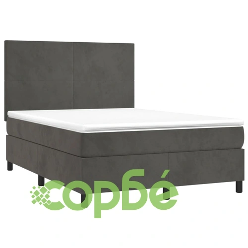 Боксспринг легло с матрак и LED, тъмносиво, 140x190 см, кадифе ➤ топ цена ➤ sorbe.bg