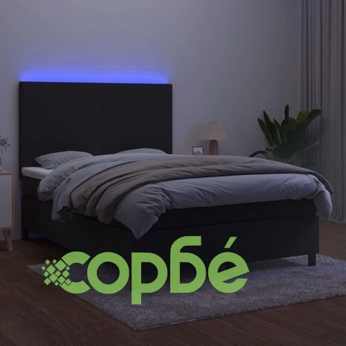 Боксспринг легло с матрак и LED, черно, 140x190 см, кадифе ➤ топ цена ➤ sorbe.bg