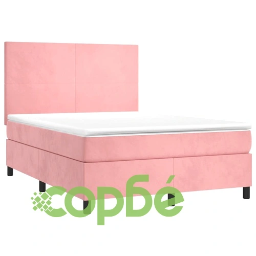 Боксспринг легло с матрак и LED, розово, 140x190 см, кадифе ➤ топ цена ➤ sorbe.bg