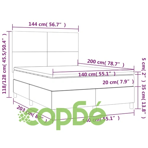 Боксспринг легло с матрак и LED, светлосиво, 140x200 см, кадифе ➤ топ цена ➤ sorbe.bg