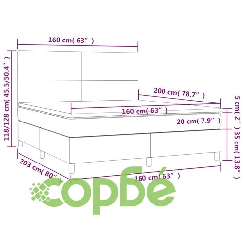 Боксспринг легло с матрак и LED, тъмносиньо, 160x200 см, кадифе ➤ топ цена ➤ sorbe.bg